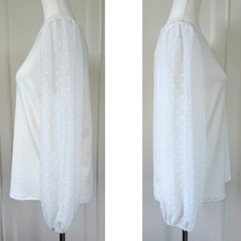 SOJOURN White Sheer Sleeve Swiss Dot Knit Top Size MP - Picture 8 of 11